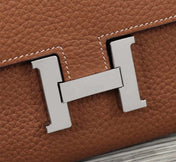 HM CLUTCH CONSTANCE 20.5 BROWN CALFSKIN SILVER HARDWARE