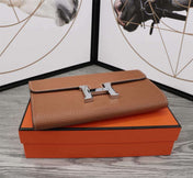 HM CLUTCH CONSTANCE 20.5 BROWN CALFSKIN SILVER HARDWARE