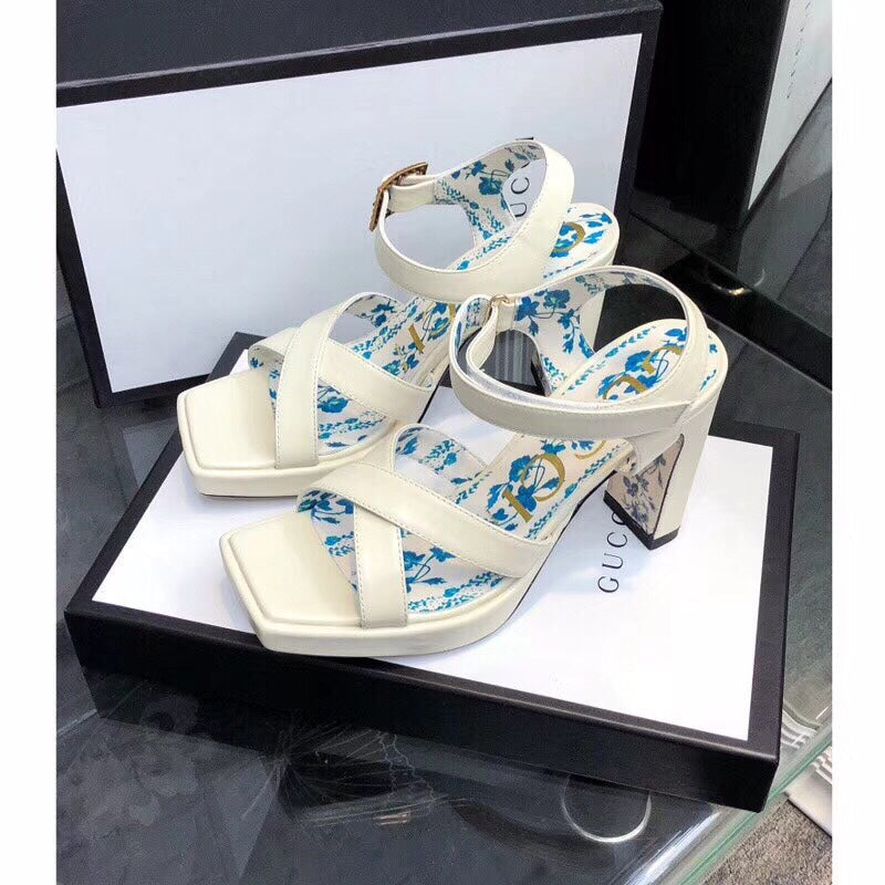 GG HIGH SANDAL WHITE CALFSKIN WITH PATTERNS