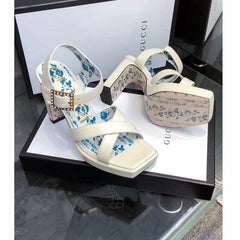 GG HIGH SANDAL WHITE CALFSKIN WITH PATTERNS