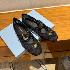 PRA BALLERINAS BALLET FLATS IN BLACK MESH FABRIC
