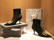 POINTED-TOE HIGH HEEL 80 MM ANKLE BOOTS IN BLACK DENIM