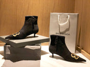 POINTED-TOE KITTEN HEEL 45 MM ANKLE BOOTS IN BLACK DENIM