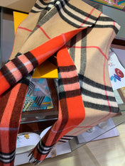 LONG SCARF 250 CM IN TIGER ORANGE AND BEIGE CASHMERE 410473