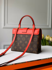 LOCKY BB 21 IN BROWN MONOGRAM CANVAS AND RED CALFSKIN GOLD BUCKLE