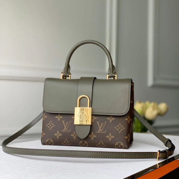 LOCKY BB 21 IN BROWN MONOGRAM CANVAS AND KHAKI GREEN CALFSKIN GOLD BUCKLE