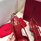 VLOGO SIGNATURE CHERRY RED CALFSKIN HIGH SLINGBACK PUMP 7 CM