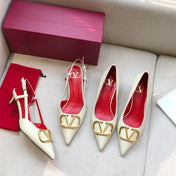 VLOGO SIGNATURE WHITE CREAM CALFSKIN HIGH SLINGBACK PUMP 4 CM