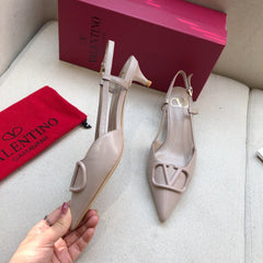 VLOGO SIGNATURE PALE PINK CALFSKIN HIGH SLINGBACK PUMP 4 CM