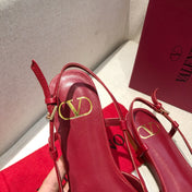 VLOGO SIGNATURE CHERRY RED CALFSKIN FLAT SLINGBACK PUMP