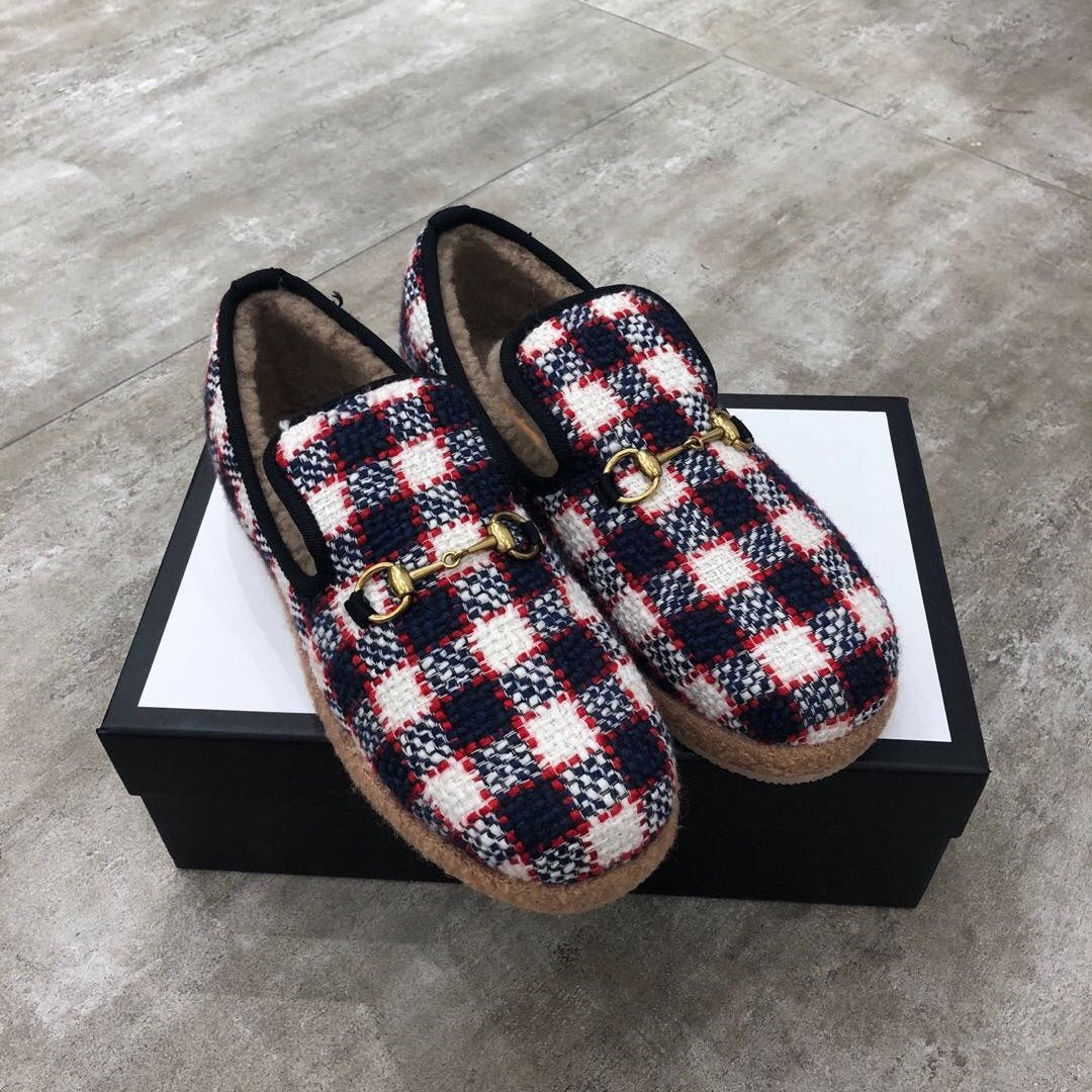 GG HORSEBIT LOAFER IN COLORFUL TWEED AND LAMB FUR LINING