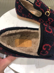 GG HORSEBIT LOAFER IN BLACK MIX RED WOOL AND LAMB FUR LINING