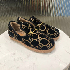 GG HORSEBIT LOAFER IN BLACK MIX YELLOW WOOL AND LAMB FUR LINING