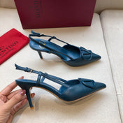 VLOGO SIGNATURE NAVY BLUE CALFSKIN HIGH SLINGBACK PUMP 7 CM
