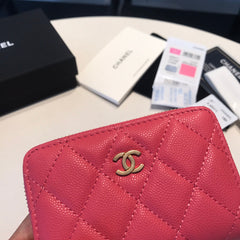 CC ZIPPED COIN BASIC PURSE 11 RED PINK CALFSKIN GOLD ICON