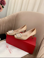 TROMPETTE PUMPS IN BEIGE SILK CRYSTAL BUCKLE
