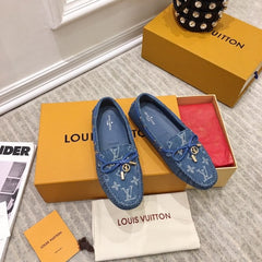 LV WOMEN'S DRIVER MOCCASIN IN BLUE MONOGRAM DENIM