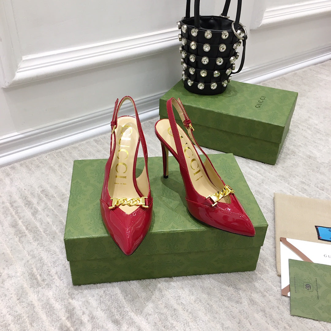 GG HIGH HEEL SLINGBACK RUBY CALFSKIN WITH CHAIN