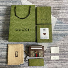 OPHIDIA GG 11 WALLET IN BEIGE AND EBONY CANVAS