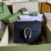 DYONYSUS SHOULDER BAG 20 IN BLACK CALFSKIN SILVER HARDWARE