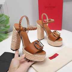 VLTN ESPADRILLE WEDGE SANDALS 25S 130 MM IN BROWN LAMBSKIN WITH GOLD HARDWARE