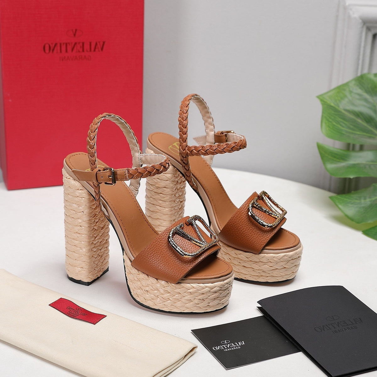 VLTN ESPADRILLE WEDGE SANDALS 25S 130 MM IN BROWN LAMBSKIN WITH GOLD HARDWARE