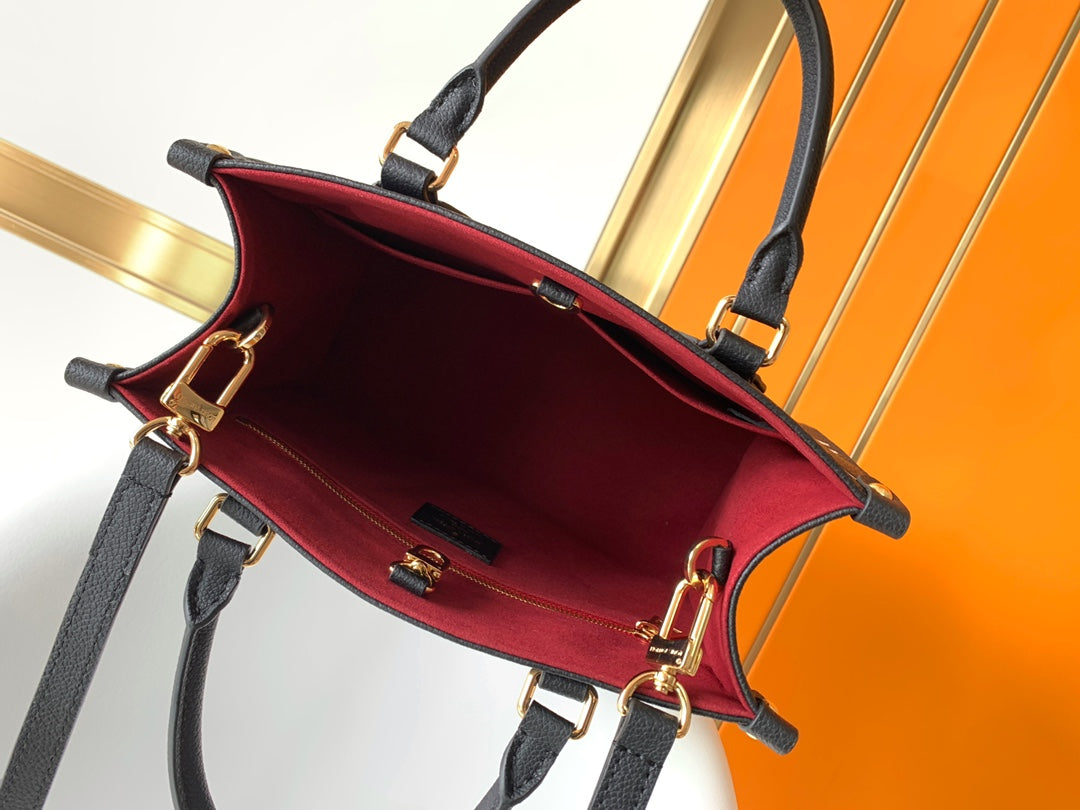 ONTHEGO TOTE 25 IN BLACK AND OFF WHITE MONOGRAM EMPREINTE