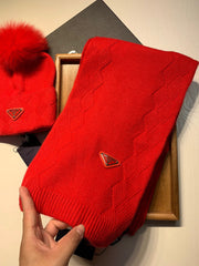 SET SCARF AND HAT IN CHERRY RED WOOL AND RABBIT FUR 416367