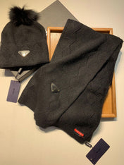 SET SCARF AND HAT IN BLACK WOOL AND RABBIT FUR 416369