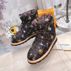 PILLOW COMFORT ANKLE BOOTS IN CHOCOLATE BROWN MONOGRAM NYLON