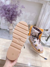 PILLOW COMFORT ANKLE BOOTS IN ROSY BROWN MIX WHITE MONOGRAM NYLON