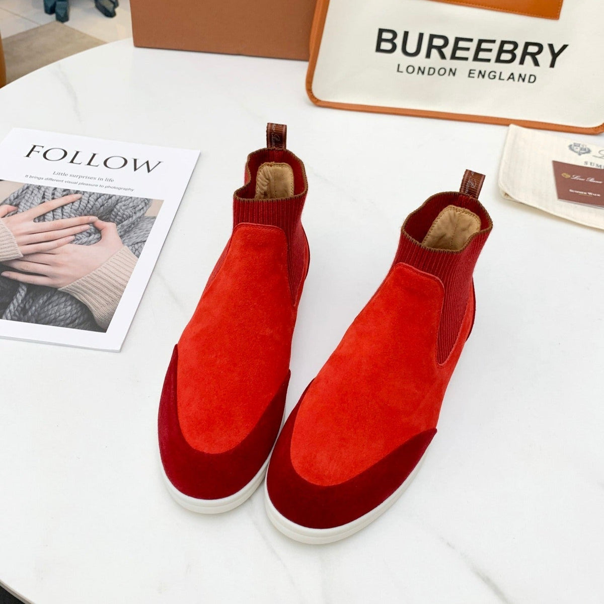 LP CHARMS ANKLE BOOTS RED ORANGE CASHMERE FABRIC