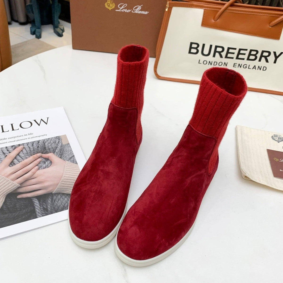 LP COCOON WALK ANKLE BOOTS CHERRY CASHMERE FABRIC