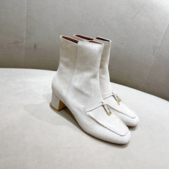 LP CHARMS ANKLE BOOTS METAL LOCK WHITE SUEDE