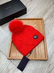 BEANIE HAT IN CHERRY RED WOOL AND RABBIT FUR 346718