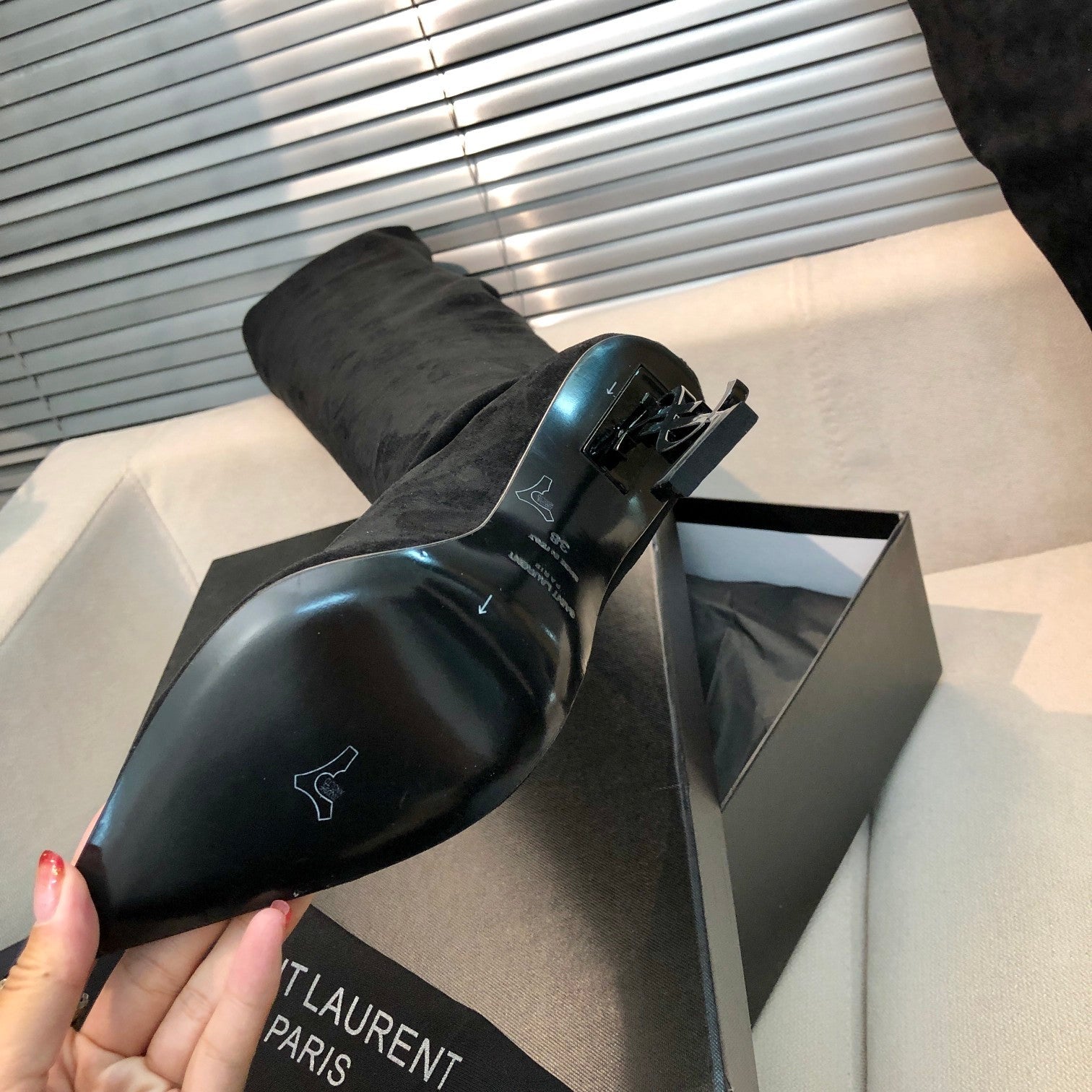 OPYUM THIGH HIGH BOOTS IN BLACK VELVET