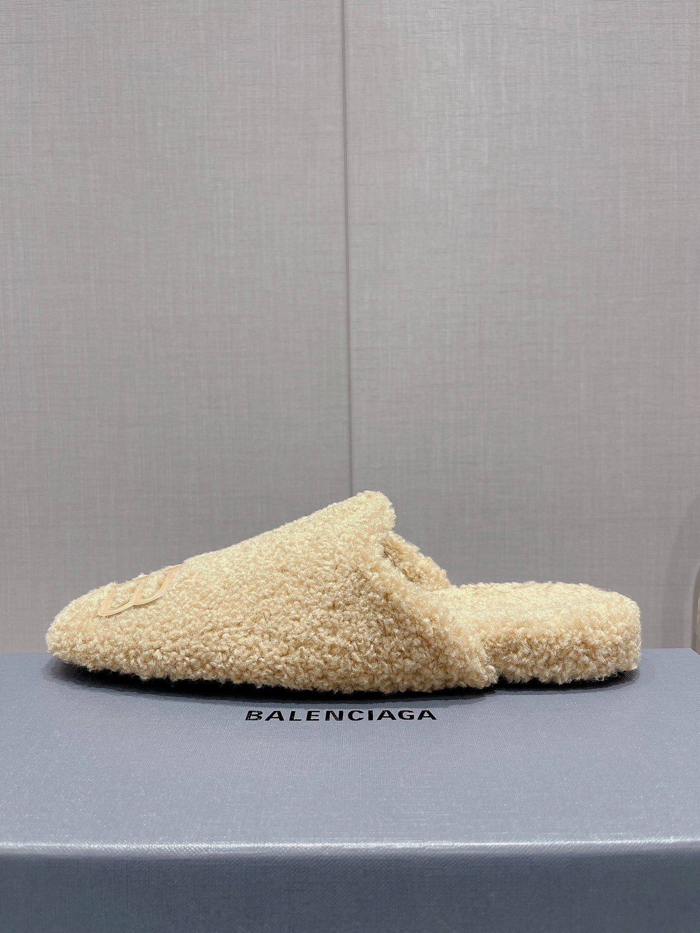 BALENCIAGA 25S MULES IN BEIGE WOOL WITH LOGO