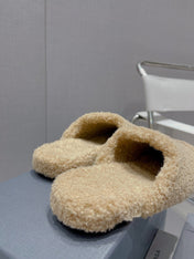 BALENCIAGA 25S MULES IN BEIGE WOOL WITH LOGO