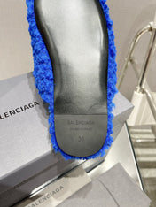 BALENCIAGA 25S MULES IN BLUE WOOL WITH LOGO