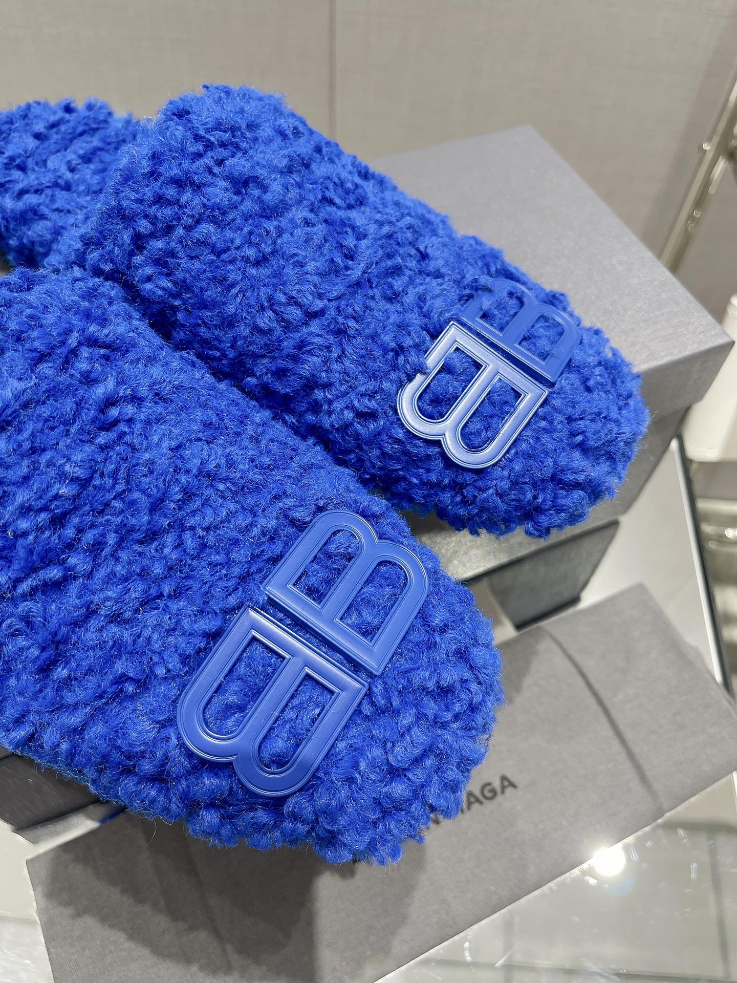 BALENCIAGA 25S MULES IN BLUE WOOL WITH LOGO