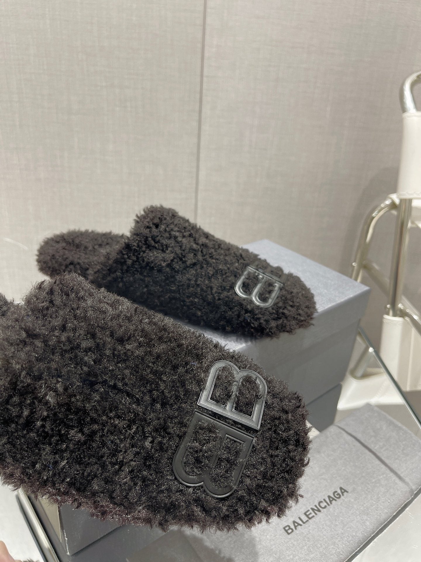 BALENCIAGA 25S MULES IN BLACK WOOL WITH LOGO