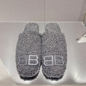 BALENCIAGA 25S MULES IN GRAY WOOL WITH LOGO