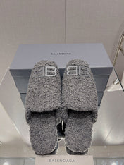 BALENCIAGA 25S MULES IN GRAY WOOL WITH LOGO
