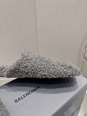 BALENCIAGA 25S MULES IN GRAY WOOL WITH LOGO
