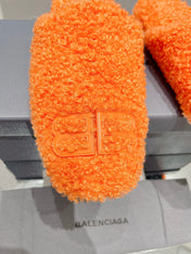 BALENCIAGA 25S MULES IN ORANGE WOOL WITH LOGO