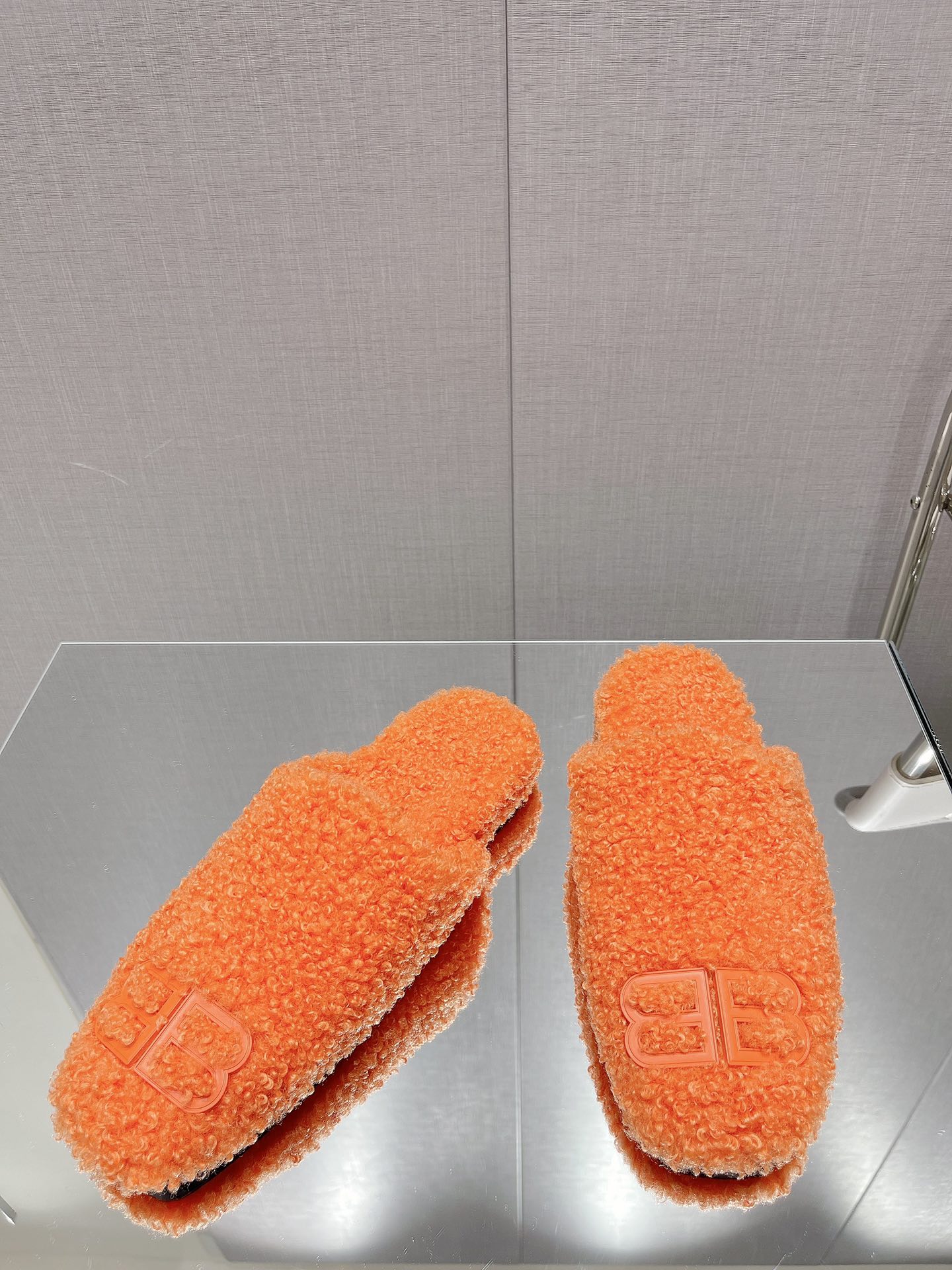 BALENCIAGA 25S MULES IN ORANGE WOOL WITH LOGO