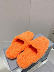 BALENCIAGA 25S MULES IN ORANGE WOOL WITH LOGO