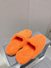 BALENCIAGA 25S MULES IN ORANGE WOOL WITH LOGO