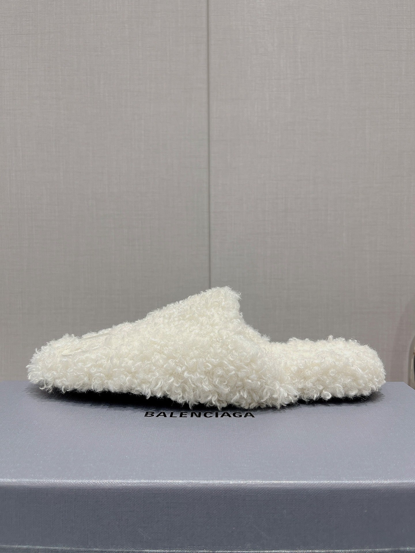 BALENCIAGA 25S MULES IN WHITE WOOL WITH LOGO