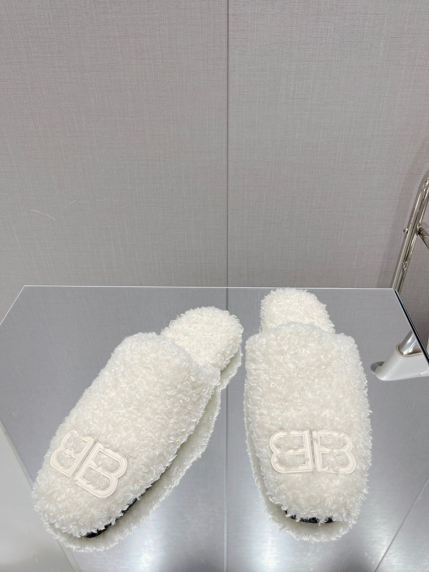 BALENCIAGA 25S MULES IN WHITE WOOL WITH LOGO